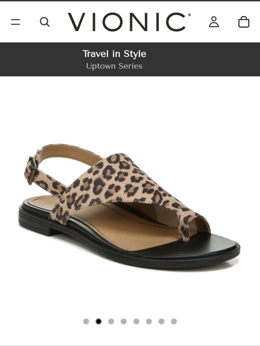 Vionic Size 8 Leopard Print Slingback Sandal - Tan/Black